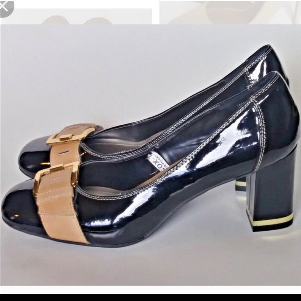 Black heels with strap square toe